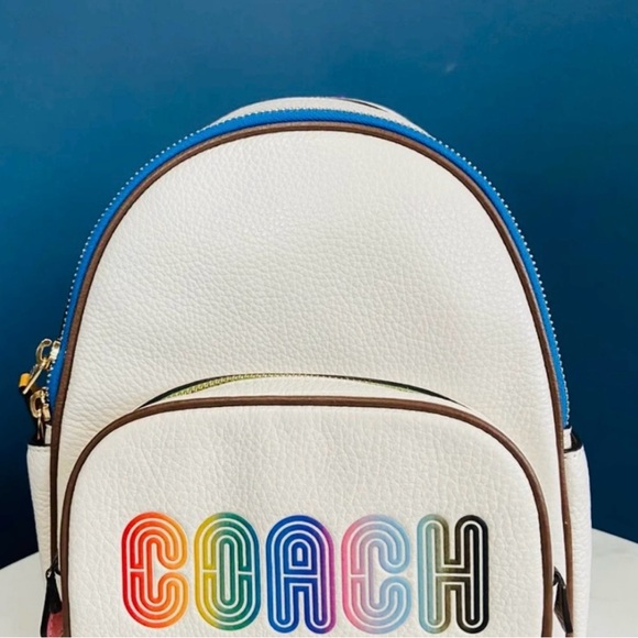 NWOT Coach Mini Court Backpack With Rainbow Print White In Pebbled Leather - Picture 6 of 11